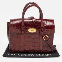 Pre Owned Mulberry Burgundy Croc Leather Small Bayswater Satchel