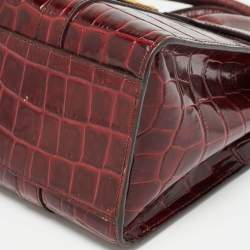Pre Owned Mulberry Burgundy Croc Leather Small Bayswater Satchel