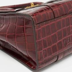 Pre Owned Mulberry Burgundy Croc Leather Small Bayswater Satchel