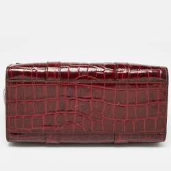 Pre Owned Mulberry Burgundy Croc Leather Small Bayswater Satchel