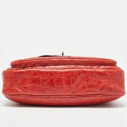 Mulberry Coral Red Croc Embossed Leather Shoulder Bag