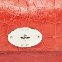 Mulberry Coral Red Croc Embossed Leather Shoulder Bag