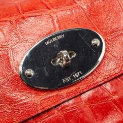 Mulberry Coral Red Croc Embossed Leather Shoulder Bag