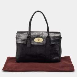 Mulberry Black Croc Embossed Leather Bayswater Satchel