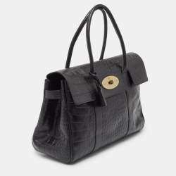 Mulberry Black Croc Embossed Leather Bayswater Satchel
