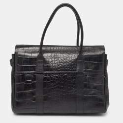 Mulberry Black Croc Embossed Leather Bayswater Satchel