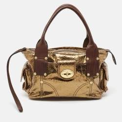 Mulberry Gold/Brown Crackled Foil and Leather Small Jody Tote
