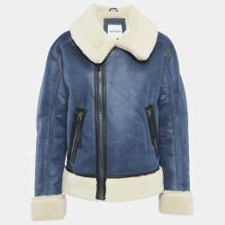 Munthe Blue Shearling and Leather Tishia Jacket S