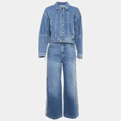 Munthe Blue Denim Crystal Fringed Jacket and Jeans Set XS/S Waist 28"