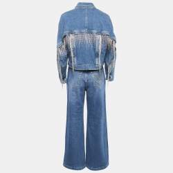 Munthe Blue Denim Crystal Fringed Jacket and Jeans Set XS/S Waist 28"