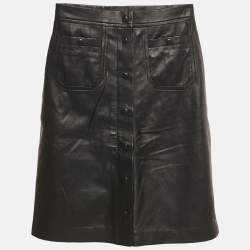 مملوكة مسبقًا Munthe Black Leather Button Front Skirt S
