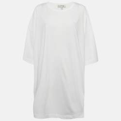 Pre Owned Munthe White Printed Jersey Side-Slits Oversized T-Shirt XS