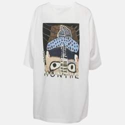 Pre Owned Munthe White Printed Jersey Side-Slits Oversized T-Shirt XS