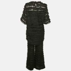 Pre Owned طقم تفاصيل ممزقة من الكريب الأسود من مونثي حجم صغير