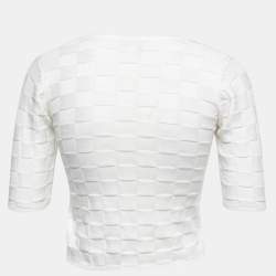 Musier Paris White Checkered Knit Cielo Faux Pearl Button Front Cardigan S