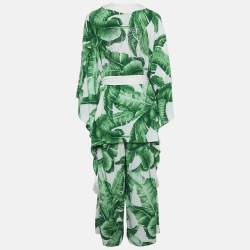 Mystique Beach Green/White Leaf Print Kimono and Samui Pants Set S