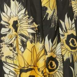 Nº21 Black Sunflower Print Silk Ruffled Midi Skirt M
