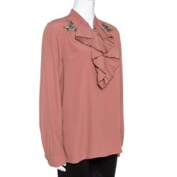N°21 Pink Silk Blend Embellished Frill Shirt M