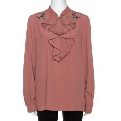 N°21 Pink Silk Blend Embellished Frill Shirt M