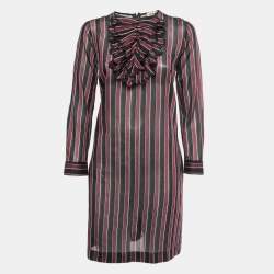 N21 Burgundy/Black Striped Cotton Blend Long Sleeve Short Dress M 