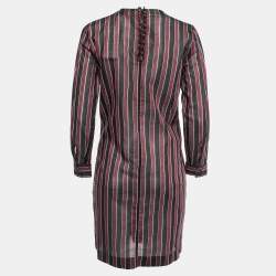 N21 Burgundy/Black Striped Cotton Blend Long Sleeve Short Dress M 
