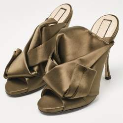 Pre Owned Nº21 Olive Green Satin Raso Knot Sandals Size 40