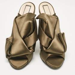 Pre Owned Nº21 Olive Green Satin Raso Knot Sandals Size 40