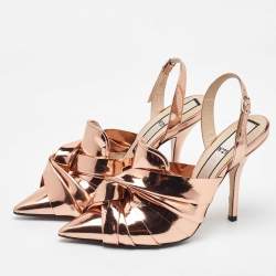 N21 Metallic Rose Gold Leather Lamé Slingback Mules Size 40