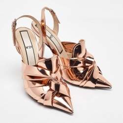 N21 Metallic Rose Gold Leather Lamé Slingback Mules Size 40