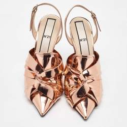 N21 Metallic Rose Gold Leather Lamé Slingback Mules Size 40