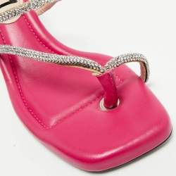 Nº21 Fuchsia Leather Crystal Embellished Thong Sandals Size 39