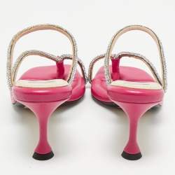 Nº21 Fuchsia Leather Crystal Embellished Thong Sandals Size 39