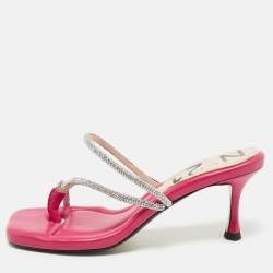Nº21 Fuchsia Leather Crystal Embellished Thong Sandals Size 39