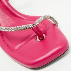 Nº21 Fuchsia Leather Crystal Embellished Thong Sandals Size 38