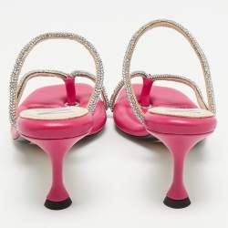 Nº21 Fuchsia Leather Crystal Embellished Thong Sandals Size 38