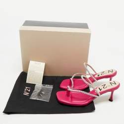 Nº21 Fuchsia Leather Crystal Embellished Thong Sandals Size 38