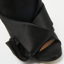 Pre Owned Nº21 Black Satin Raso Knot Peep Toe Mules Size 36.5