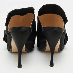 Pre Owned Nº21 Black Satin Raso Knot Peep Toe Mules Size 36.5