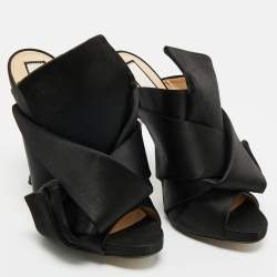 Pre Owned Nº21 Black Satin Raso Knot Peep Toe Mules Size 36.5