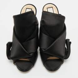 Pre Owned Nº21 Black Satin Raso Knot Peep Toe Mules Size 36.5
