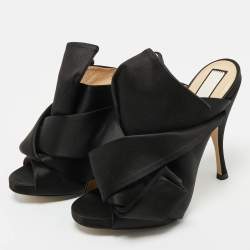 Pre Owned Nº21 Black Satin Raso Knot Peep Toe Mules Size 36.5