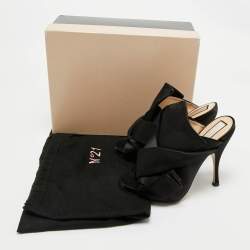 Pre Owned Nº21 Black Satin Raso Knot Peep Toe Mules Size 36.5