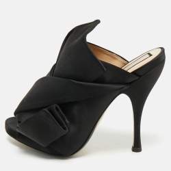 Nº21 Black Satin Raso Knot Peep Toe Mules Size 36.5