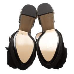 N21 Black Suede Embellished Knot Platform Block Heel Ankle Strap Sandals Size 36