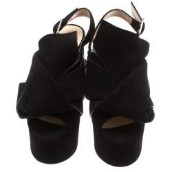 N21 Black Suede Embellished Knot Platform Block Heel Ankle Strap Sandals Size 36