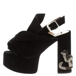 N21 Black Suede Embellished Knot Platform Block Heel Ankle Strap Sandals Size 36