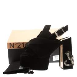 N21 Black Suede Embellished Knot Platform Block Heel Ankle Strap Sandals Size 36