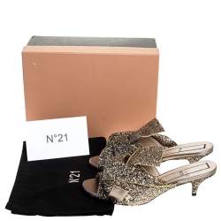 N21 Gold Coarse Glitter Bow Open Toe Sandals Size 40.5