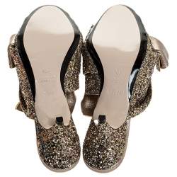 N21 Gold Coarse Glitter Bow Open Toe Sandals Size 40.5