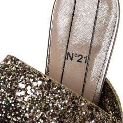 N21 Gold Coarse Glitter Bow Open Toe Sandals Size 40.5